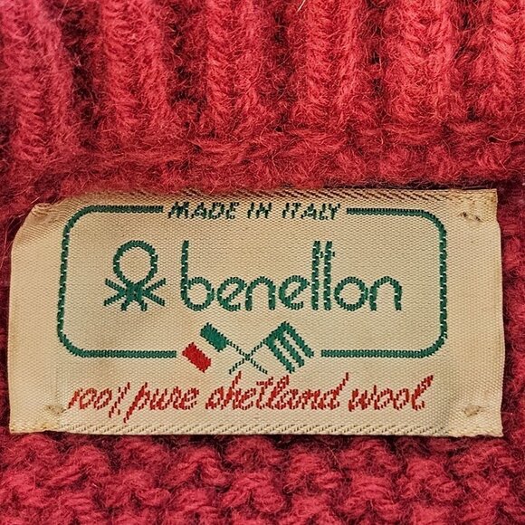 BENETTON Sweater Large Made In Italy Pink Burgundy Shetland Wool Knit - Picture 4 of 6